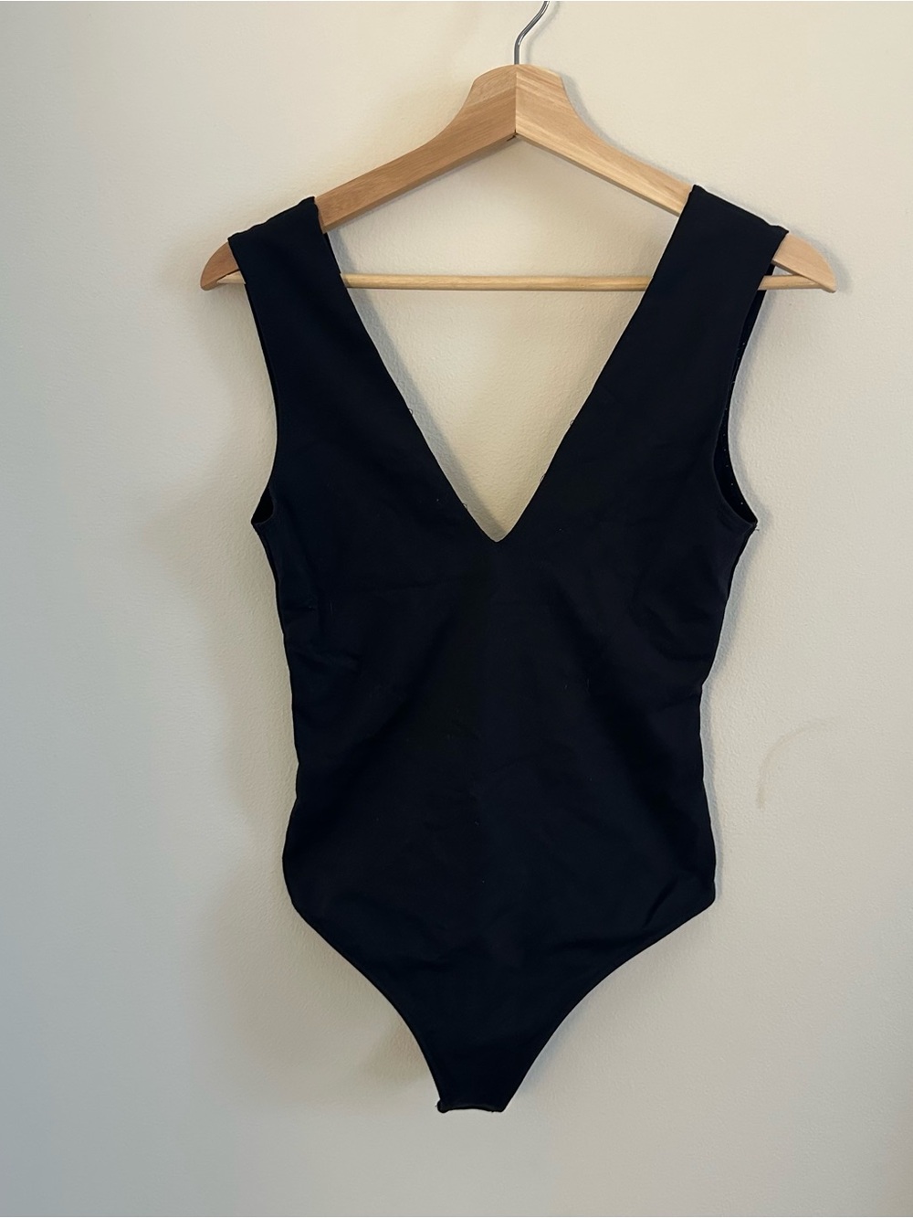 Free People Black Deep V-Neck Sleeveless Bodysuit
